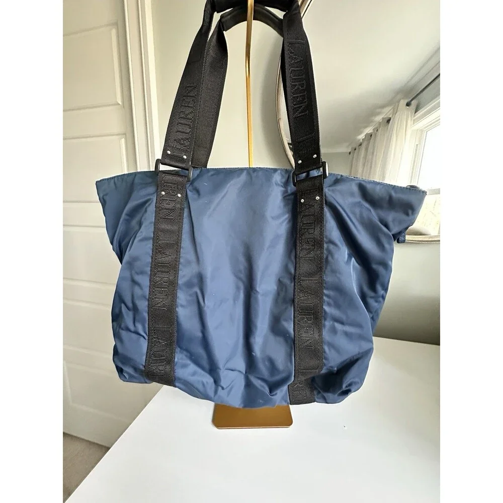 Lauren Ralph Lauren Navy Blue Nylon Duffel Overnight Weekend Travel Tote Bag